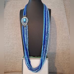 Blue & Purple Eleven Strand Beaded Necklace